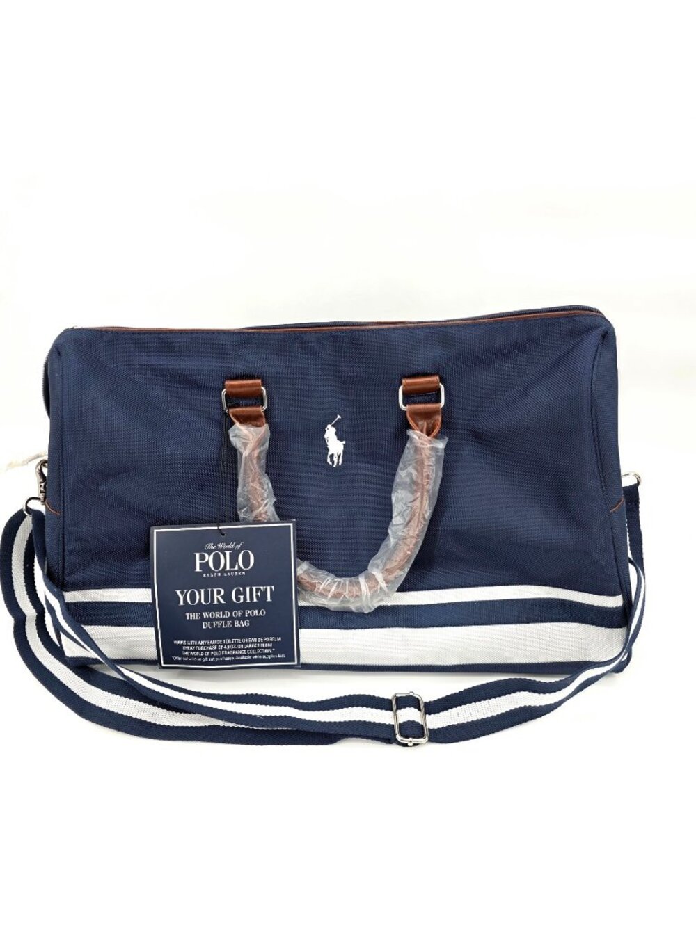Vintage Polo Ralph Lauren Canvas Bag Duffle Blue Travel Overnite Gym Leather NEW